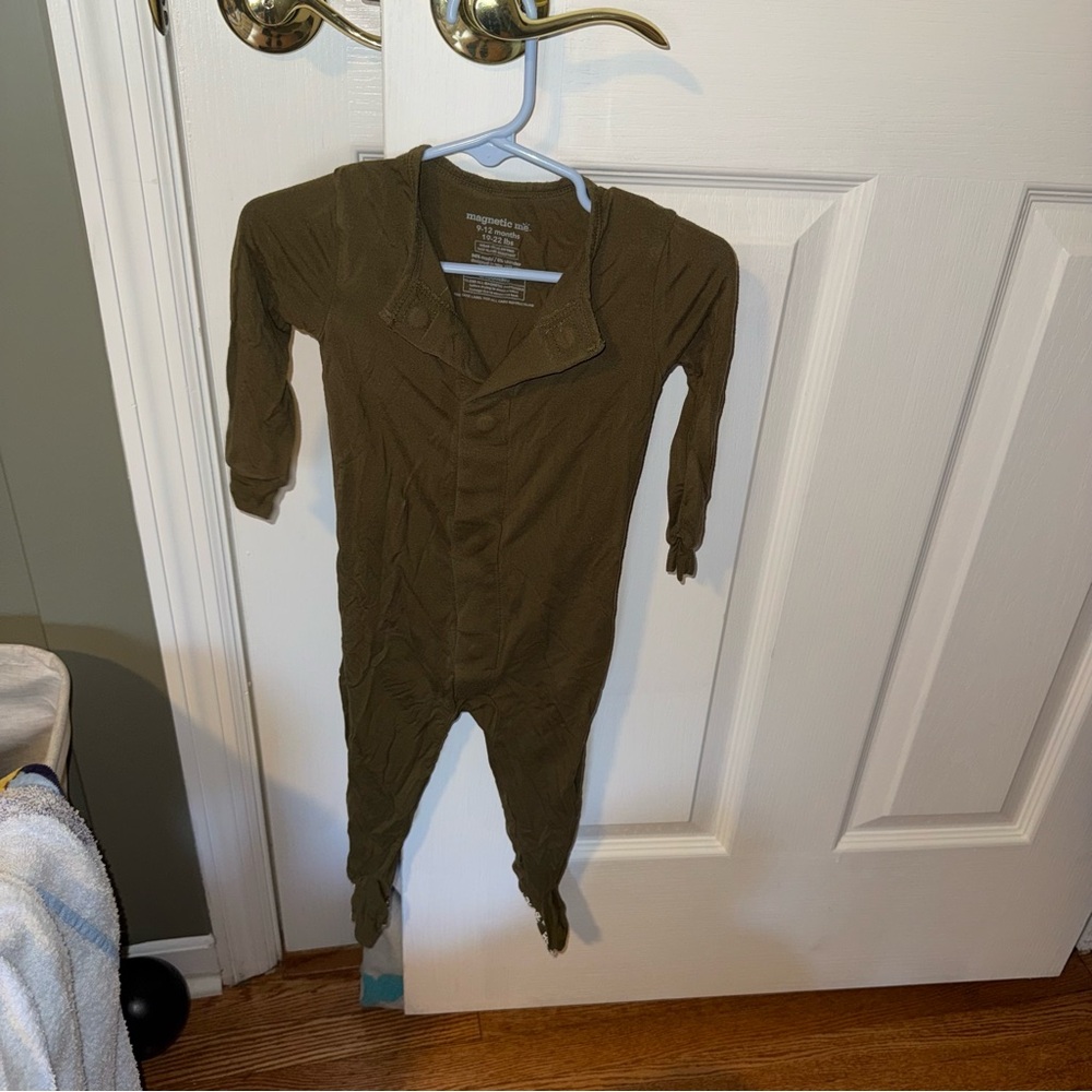 Magnetic Me Olive Green Baby Footed One-Piece